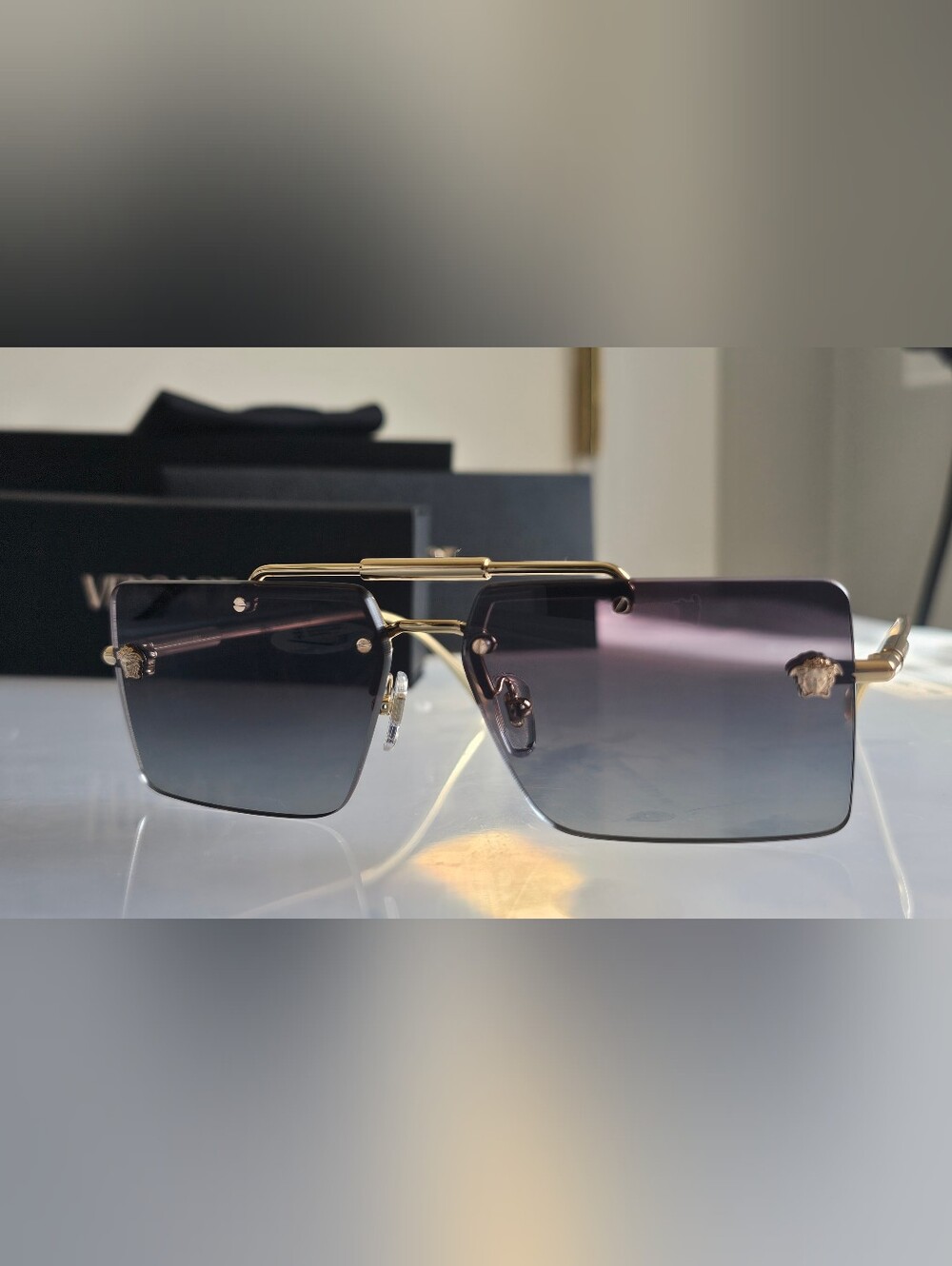 VERSACE VE 2245 10027/8G - Medusa Glam - Rimless Rectangle Sunglasses